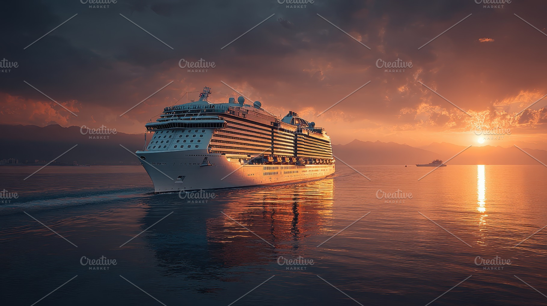 Majestic Cruise Ship Sunset Voyage O, a Photo by Pixeness Studio