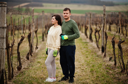 Couple working on vineyard in early spring., a Person Photo by AS photostudio