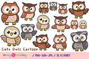 Cute Owls Cartoon animals clipart, an Animal Illustration by Noey smiley (Thumbnail 1 of 5)