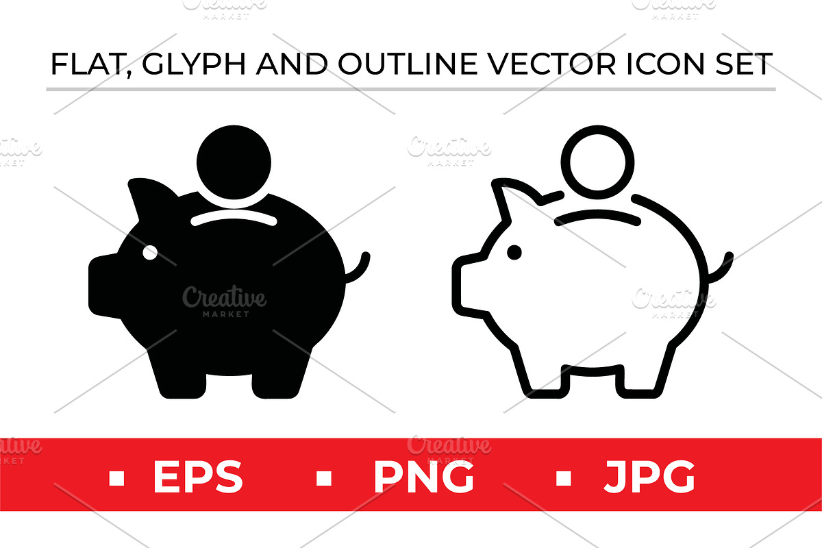 Piggy Bank Money Icons Glyph Outline, an Outline Icon by Artonix (Photo 1 of 2)