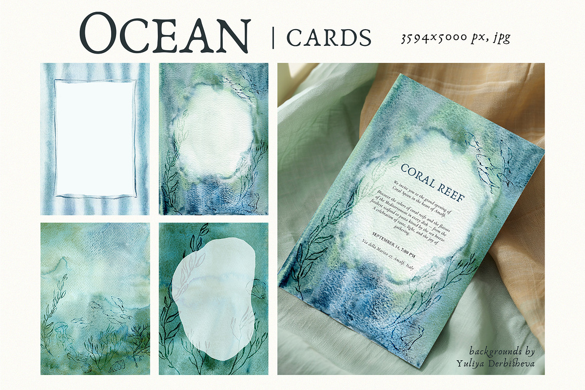 Ocean watercolor textures background, a Texture Graphic by Yuliya Derbisheva (Photo 9 of 12)