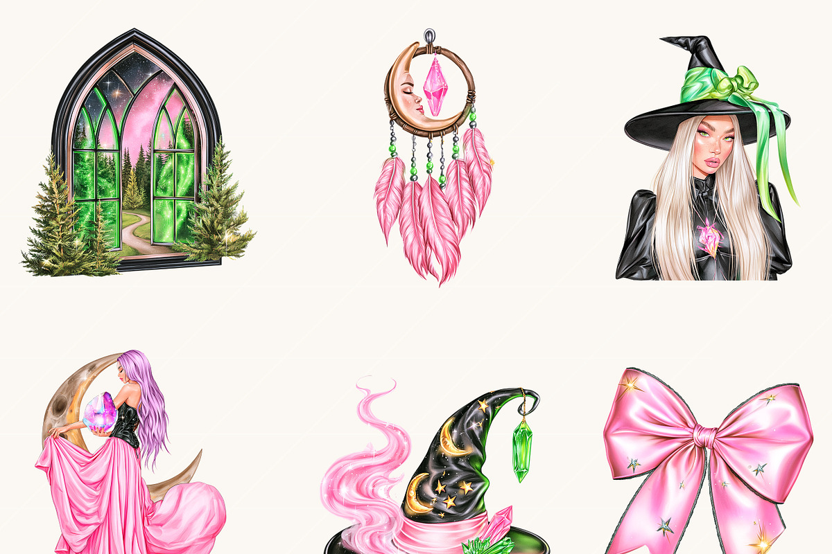 Neon Witch Clipart Bundle, a Seasonal Illustration by BusyDaydesign (Photo 5 of 9)