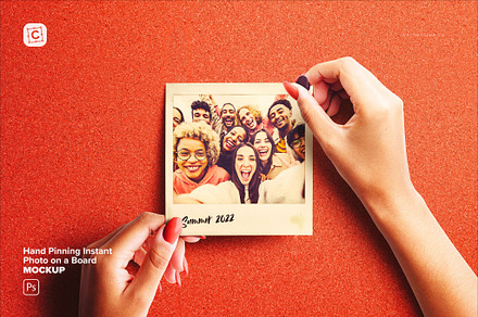 Hand Pinning Instant Photo, a Product Mockup by Custom Scene