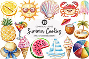 Watercolor Summer Cookies Clipart, an Illustration by SinaCreation (Thumbnail 1 of 7)