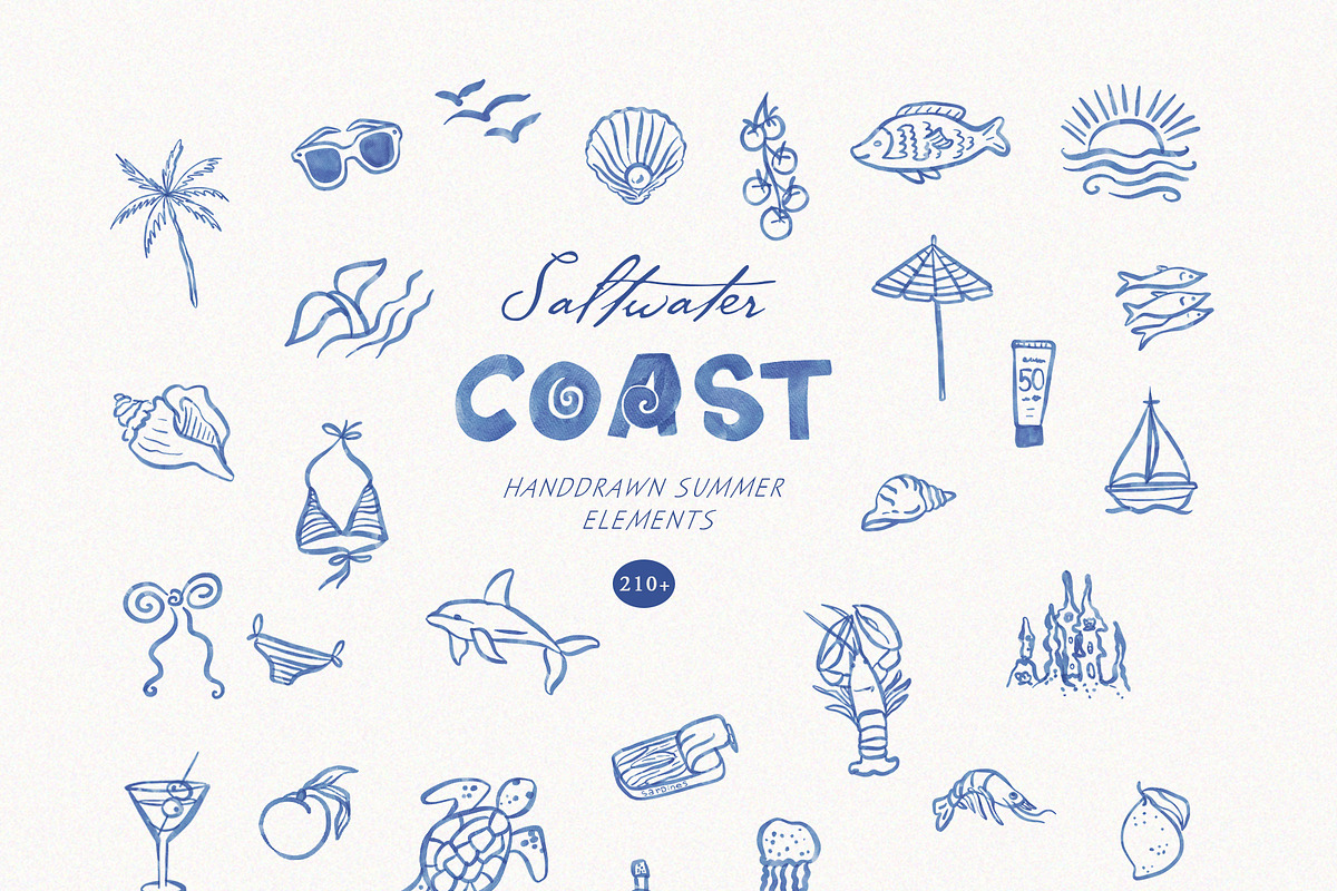Salwater Coast Blue Icons & Frames, an Illustration by SunnyAfternoons (Photo 3 of 10)