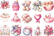 Watercolor Pink Baby Shower Clipart, an Illustration by Designking (Thumbnail 3 of 5)
