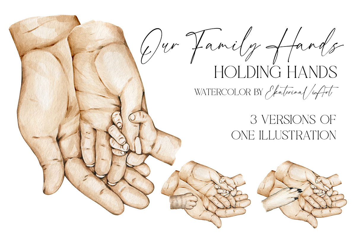 Parent and Newborn Hands Watercolor, a Person Illustration by EkaterinaViArt (Photo 1 of 4)
