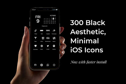 300 Black Minimal iOS 14 Icon Pack