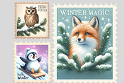 Winter postage stamps, a Seasonal Illustration by AnetArtStore (Thumbnail 2 of 7)