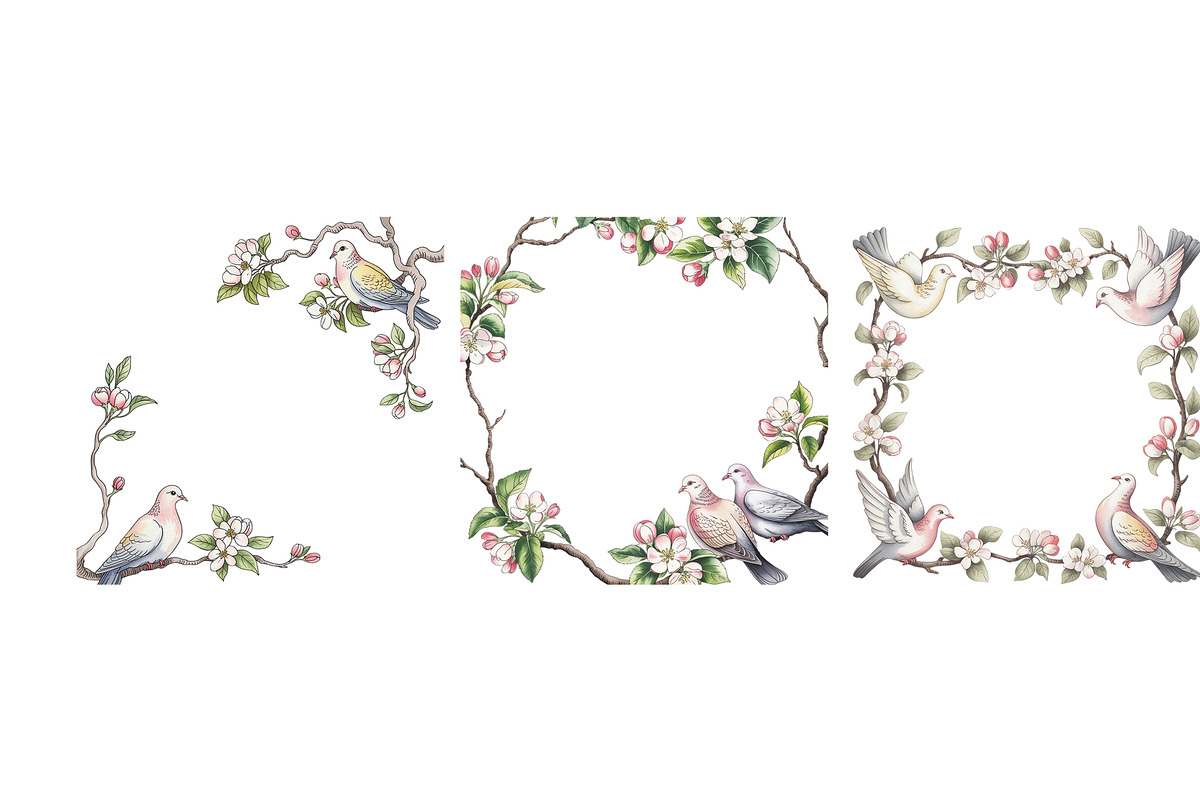 Doves of blossoming apple frames, a Background Graphic by SketchArtStudio (Photo 3 of 3)