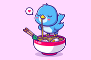 Cute Bird Eating Ramen Noodle, an Animal Illustration by Catalyst Labs (Thumbnail 2 of 3)