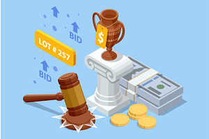 Isometric online auction concept, an Object Illustration by Golden Sikorka