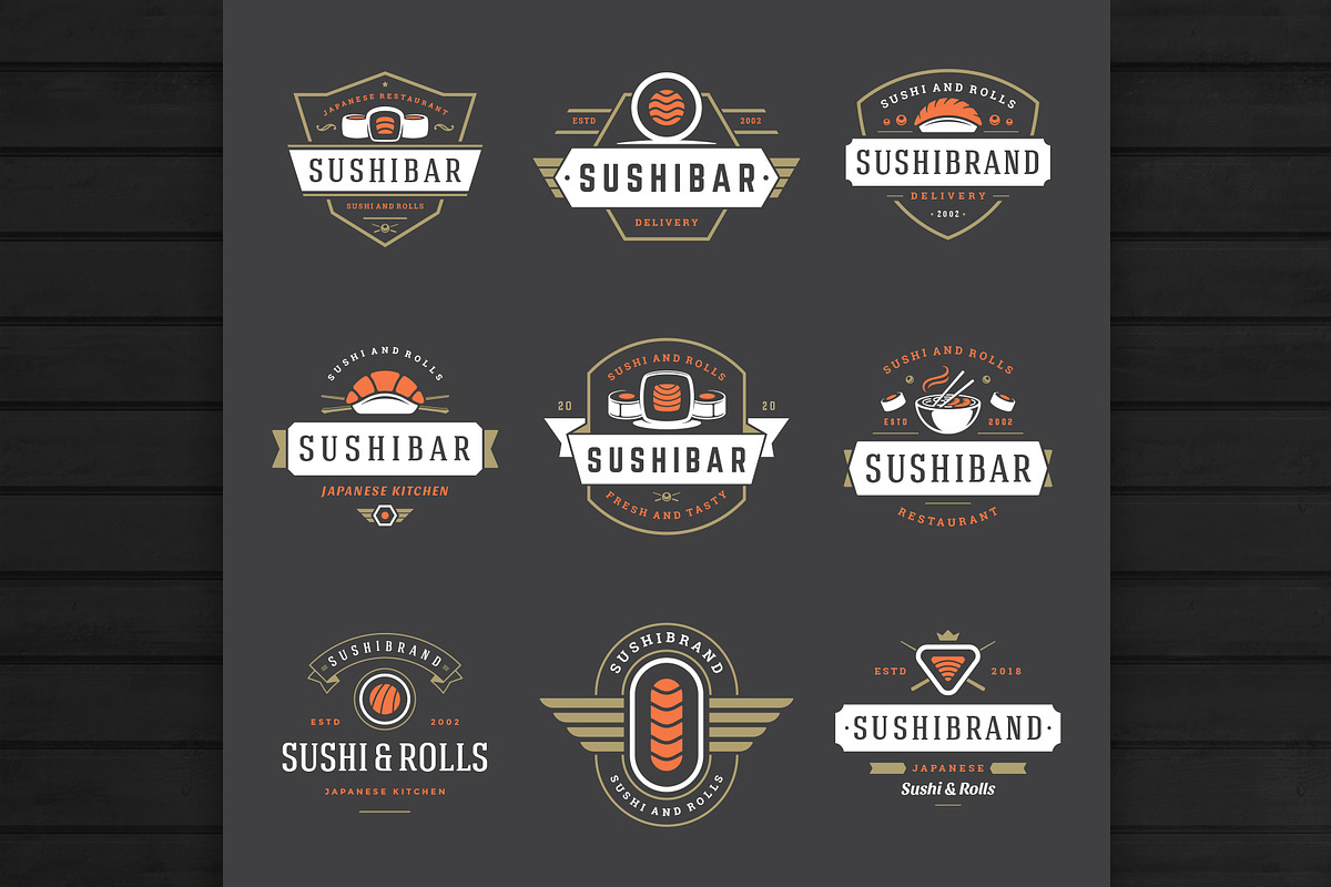 18 Sushi Bar Logos and Badges, a Branding & Logo Template by Vasya Kobelev (Photo 8 of 13)