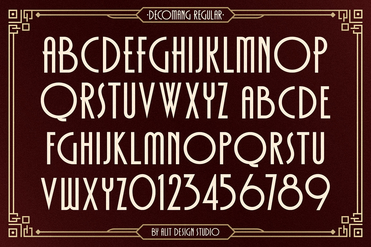 Decomang Art Deco Typeface, a Sans Serif Font by alit design (Photo 16 of 20)