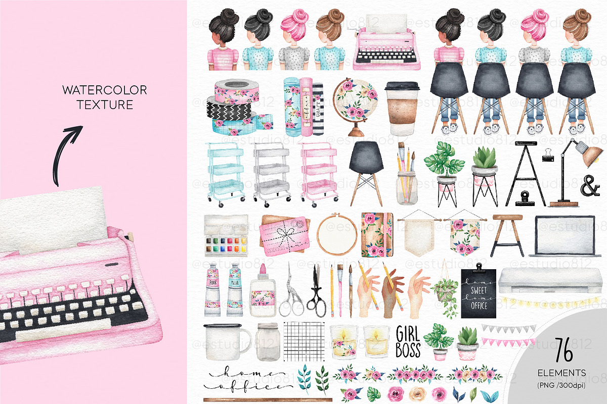 Home Office Clipart set, a Work Illustration by Estudio 812 (Photo 3 of 7)