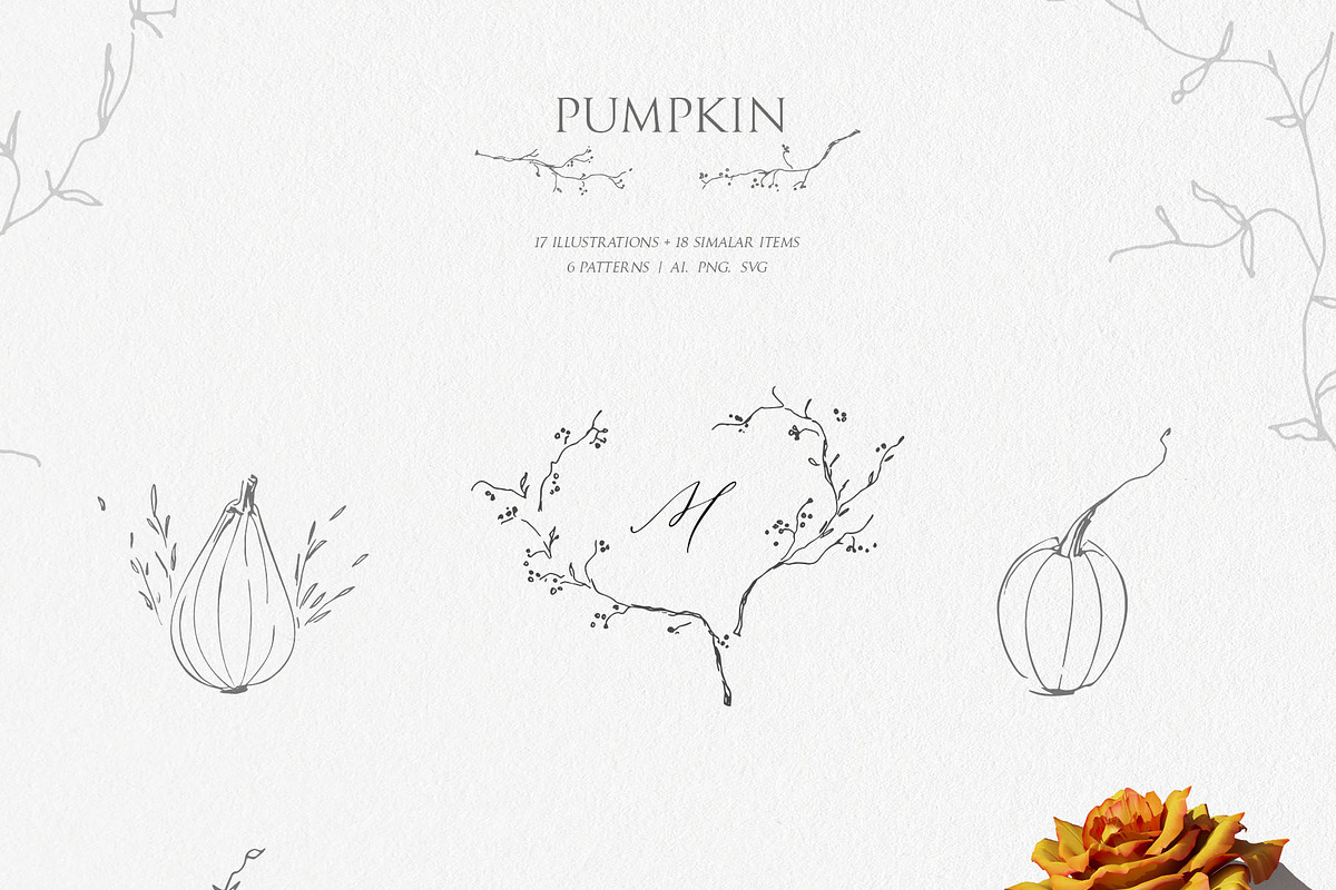 Pumpkin line art. Fall floral wreath, an Illustration by Summer Nightingale Art (Photo 4 of 8)