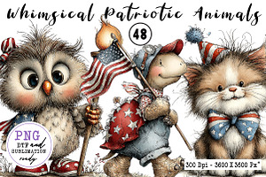 Whimsical Patriotic Animals Clipart, an Animal Illustration by CreationArt