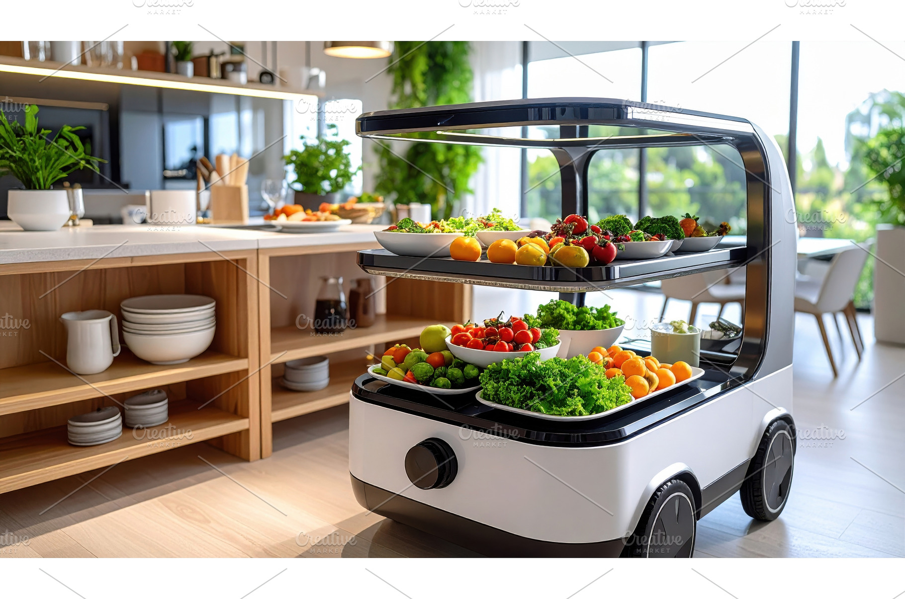 A smart kitchen robot cart filled, a Food & Drink Photo by Igor Tichonow