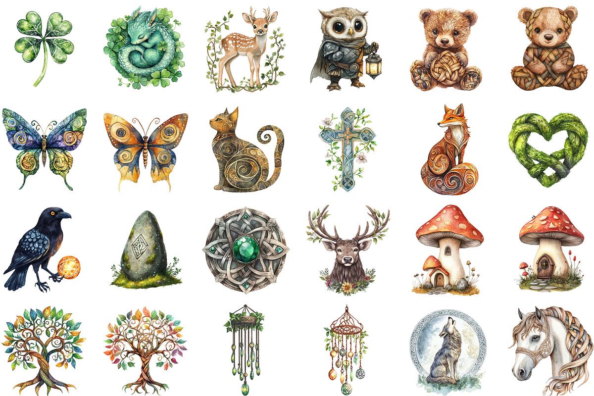 Watercolor Cute Celtic Clipart Bundl, an Illustration by Sublimation Artist (Photo 2 of 6)