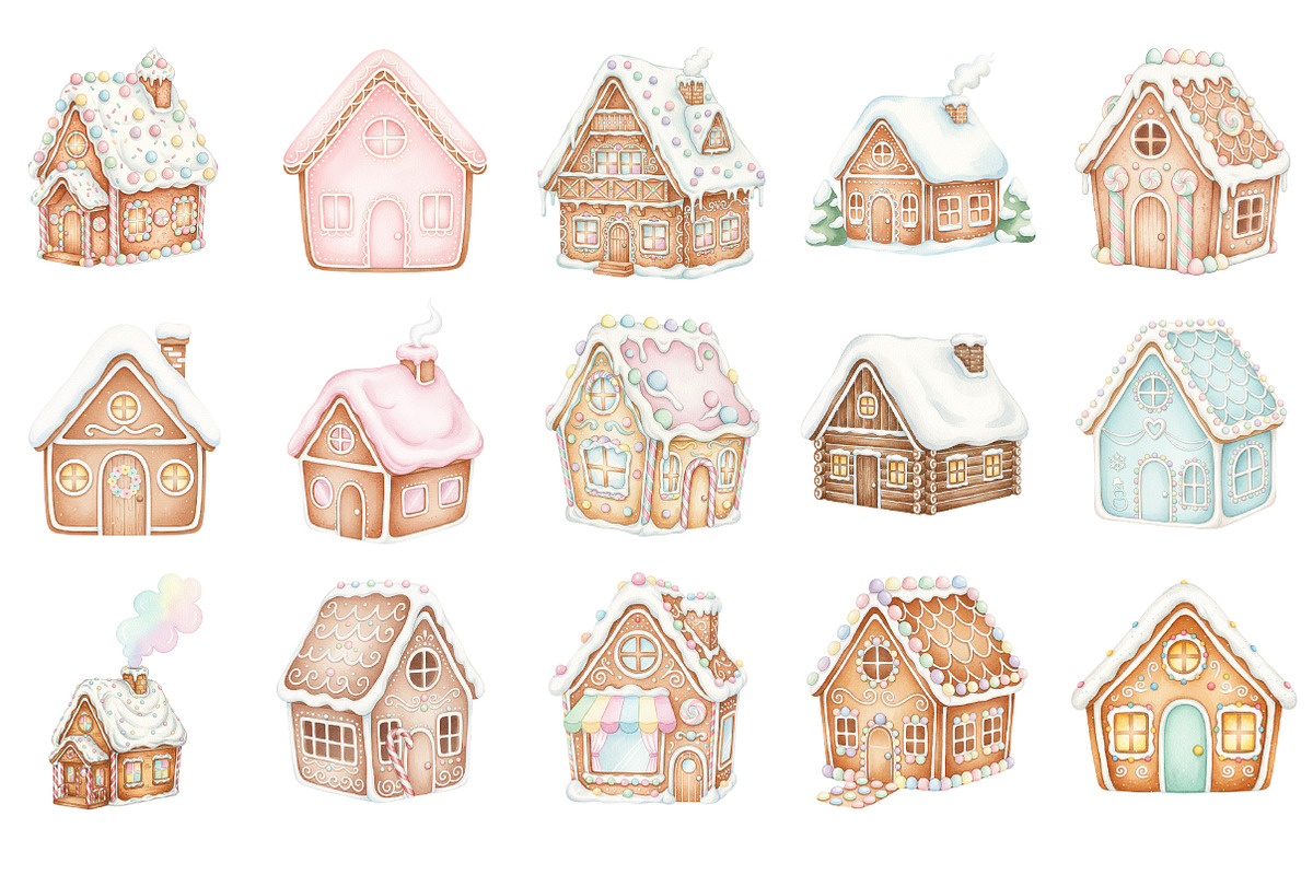Watercolor Gingerbread House Clipart, an Illustration by Designking (Photo 2 of 5)