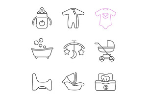 Childcare Linear Icons Set