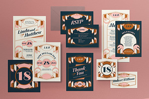 Art Deco Wedding Invitation Set, an Invitation Template by graphicook