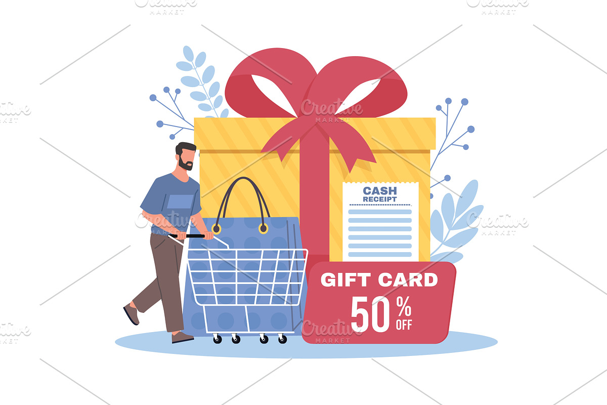Gift discount shopping. Happy man, a Person Illustration by YummyBuum