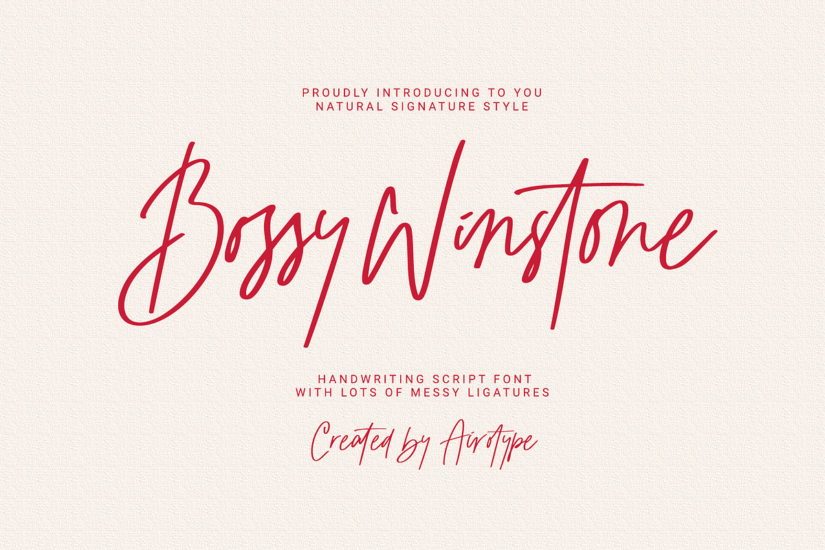 Bossy Winstone - Natural Handwritten, a Handwritten Font by Airotype (Photo 1 of 13)