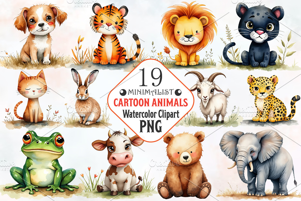 Minimalist Cartoon Animals Clipart, an Illustration by RobertsArt (Photo 1 of 7)