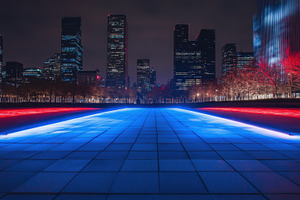 Bright city skyline at night, a Photo by Beautiful things