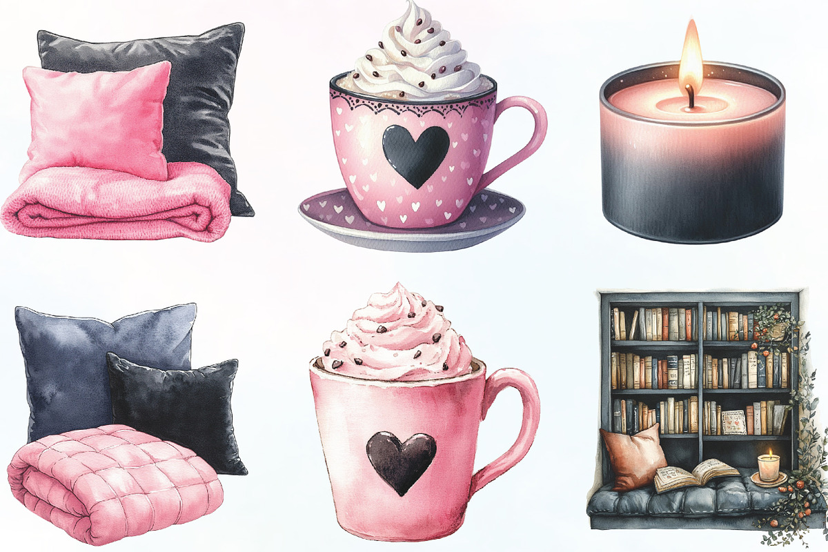 Watercolor Cozy Evening Clipart, an Illustration by CraftArtStudio (Photo 2 of 6)