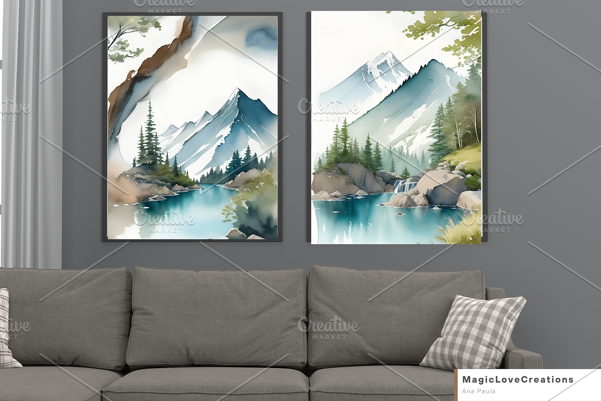 Watercolor Mountain Print Wall Decor, a Poster Template by MagicLove Creations (Photo 3 of 8)