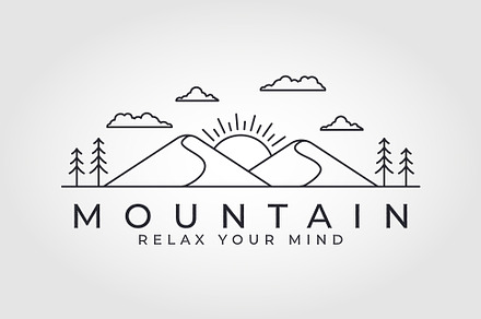 Flat linear landscape. mountain logo, a Branding & Logo Template by PrastHF