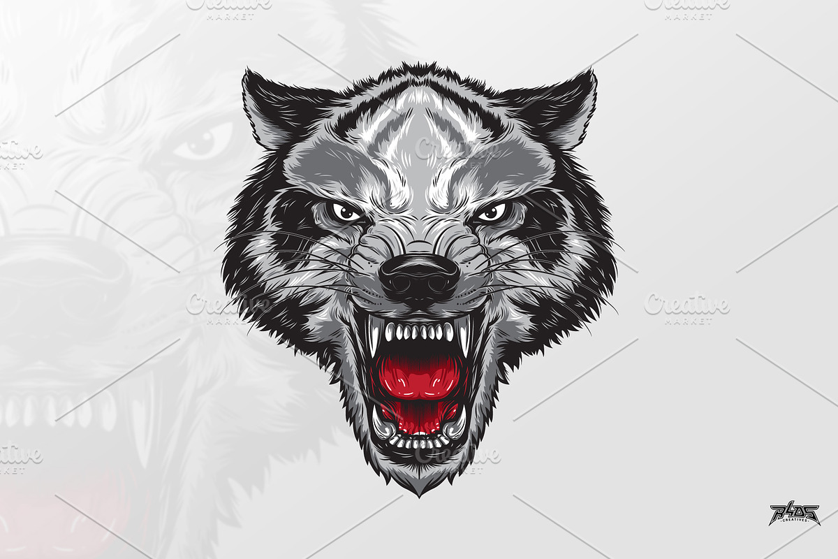 Fierce Wolf Head Vector, an Animal Illustration by R4DS