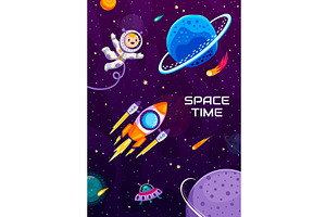 Cartoon Space Poster Cute Kid