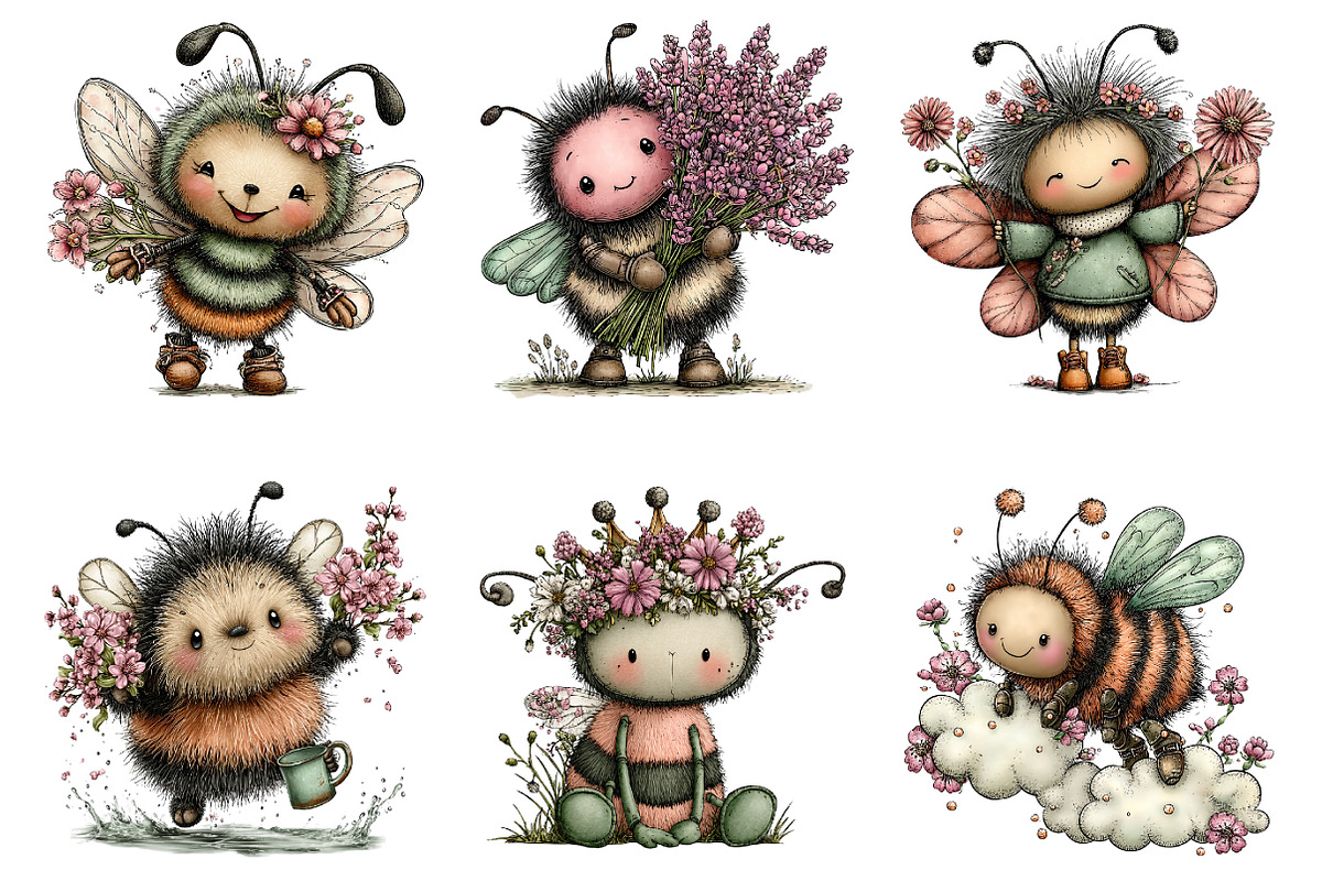 Whimsical Spring Bee Clipart, an Illustration by Dream Creation (Photo 5 of 6)