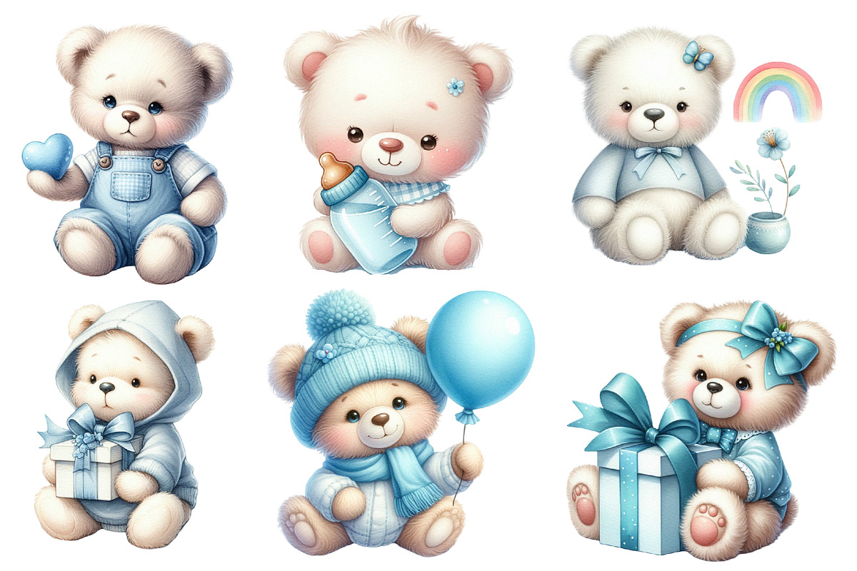 Blue Baby Teddy Bear Watercolor, an Illustration by Designworld (Photo 2 of 5)