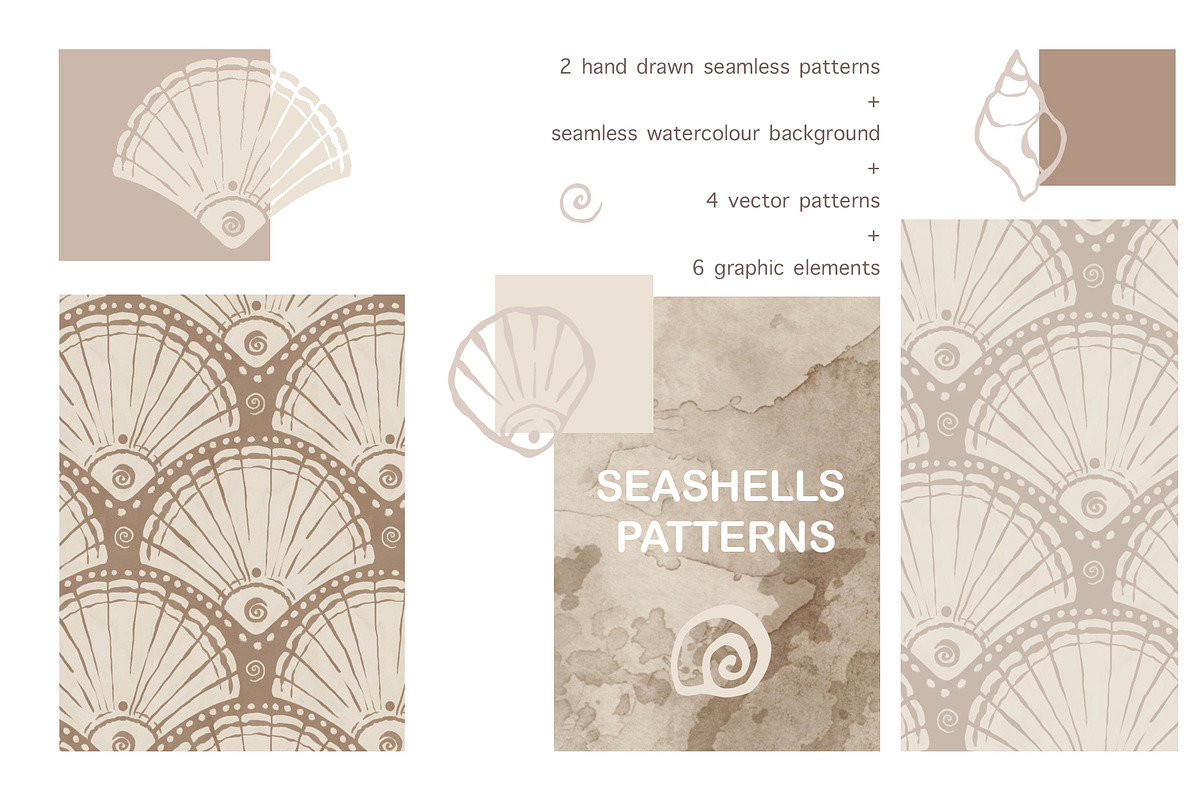 Seashells - Patterns and elements, a Pattern Graphic by Leksart (Photo 1 of 10)