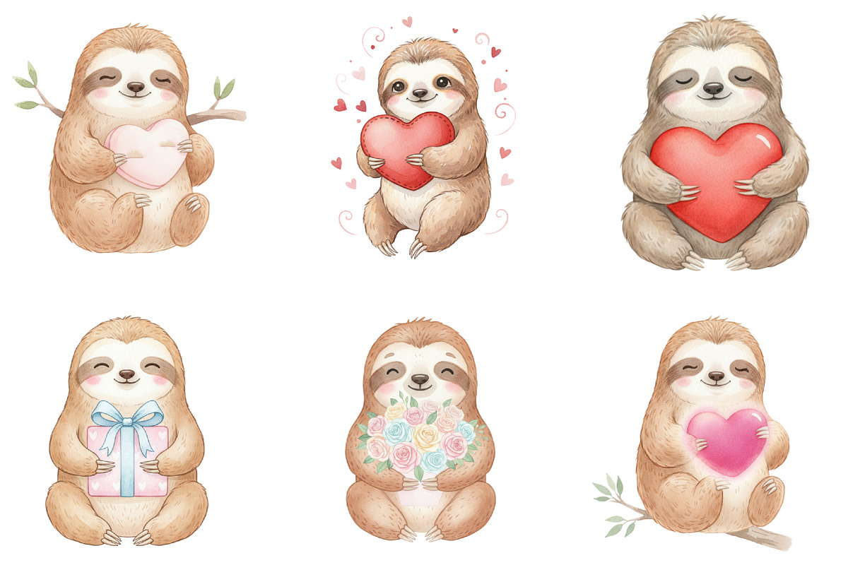 Valentine's Day Sloth Cartoon, an Illustration by Designking (Photo 3 of 5)