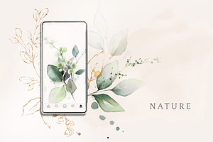 Watercolor & Gold Leaves Collection