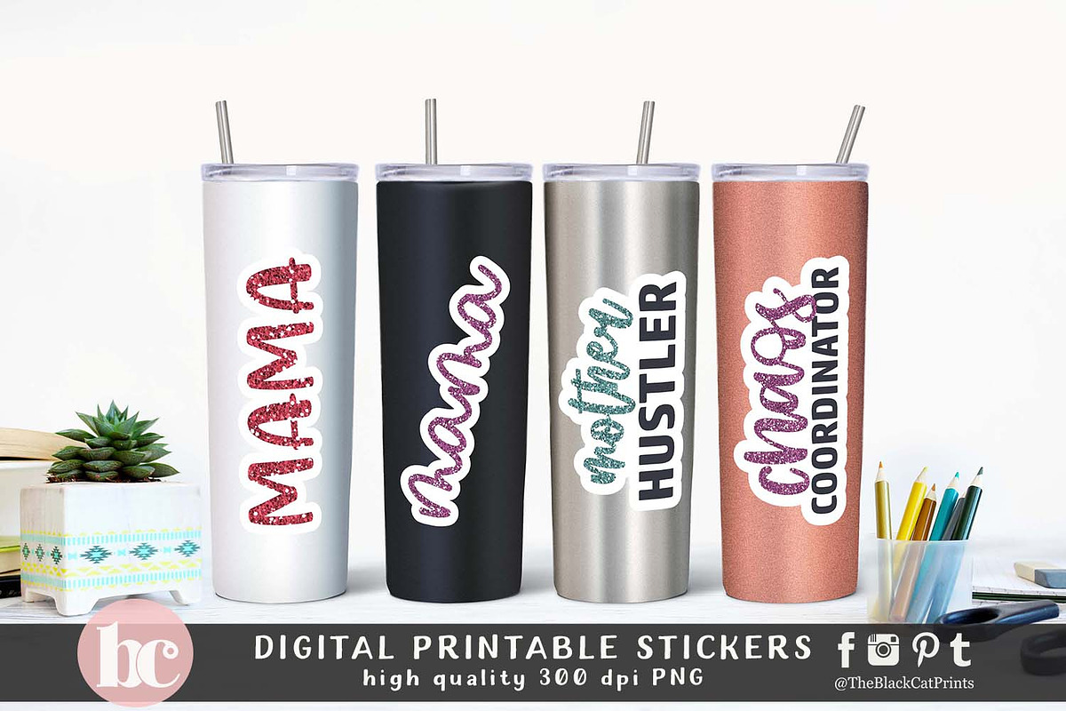 Mom Stickers Glitter Effect PNG EPS, a Decorative Illustration by TheBlackCatPrints (Photo 6 of 6)