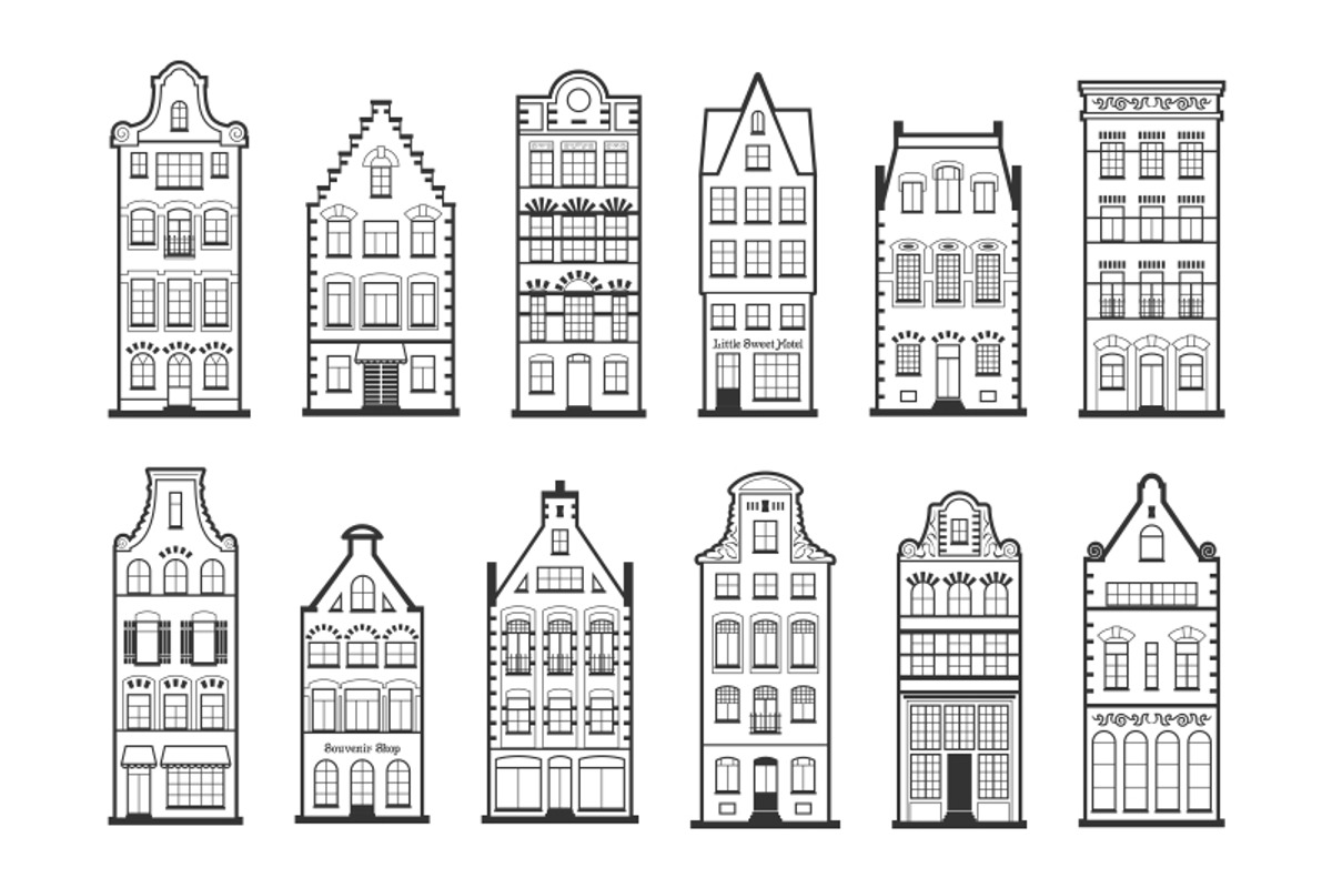 Set of 12 line Amsterdam old houses, a Decorative Illustration by Primula`s shop (Photo 2 of 2)