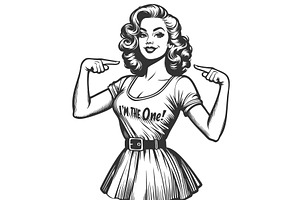 Woman Pointing at Herself engraving, a Person Illustration by AlexArt