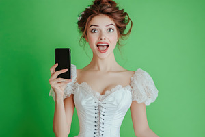 Excited bride in white corset dress, a Photo by Pavel_design