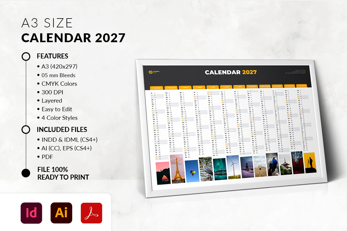 A3 Landscape Calendar 2027, a Stationery Template by MstArtwork (Photo 2 of 4)