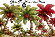 Palm Tree Watercolor Clipart, an Illustration by DreamArtGraphic (Thumbnail 1 of 8)