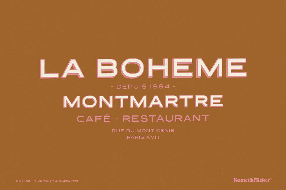 The Drake - A Vintage Shadow Font, a Sans Serif Font by Komet & Flicker (Photo 12 of 14)