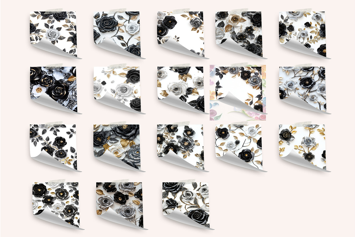 3D Sequin Black and Silver Roses, a Pattern Graphic by PrintablesByFranklyn (Photo 5 of 6)