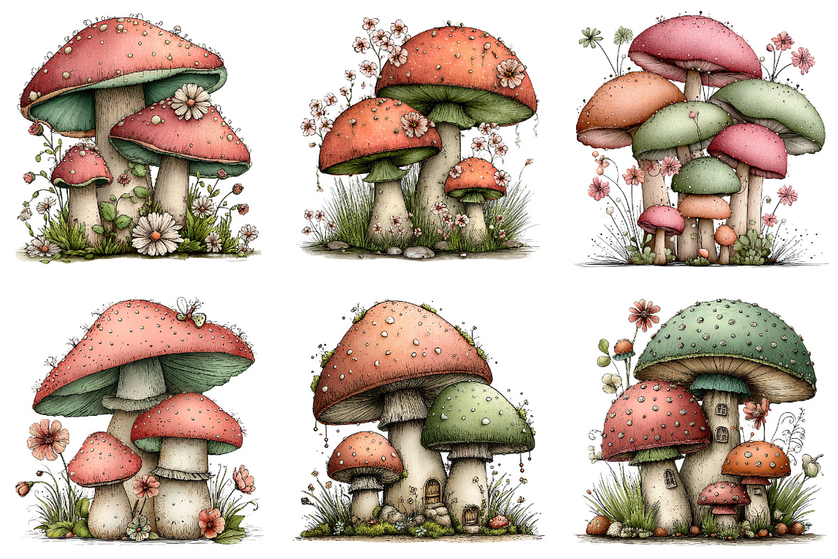 Whimsical Spring Mushroom Clipart, an Illustration by Dream Creation (Photo 4 of 5)