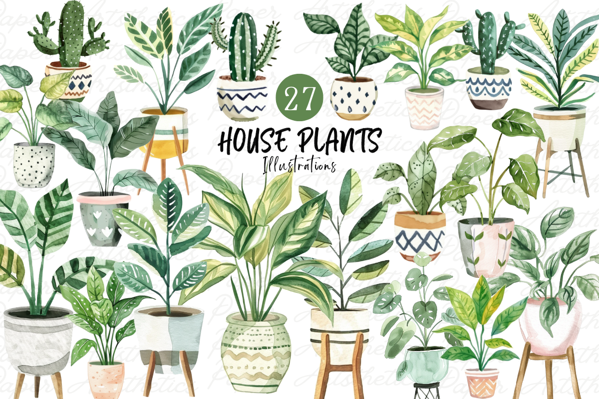 House Plants Clipart Potted Plants, a Decorative Illustration by Paper Artsthetics (Photo 1 of 8)